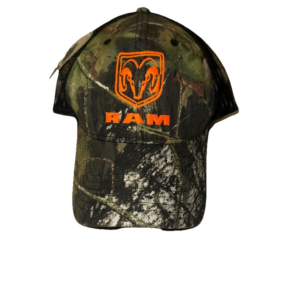 Ram Trucks Mossy Oak Hunting Camouflage Hat Cap Mesh Back Orange Embroidery NWT